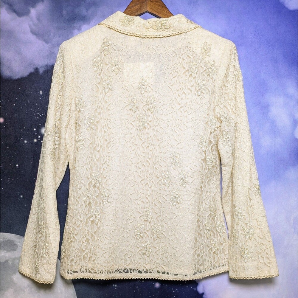 Romantic Beaded Lace Blouse Cream Cottagecore Coquette Dainty Fairycore M NWT - Picture 3 of 9